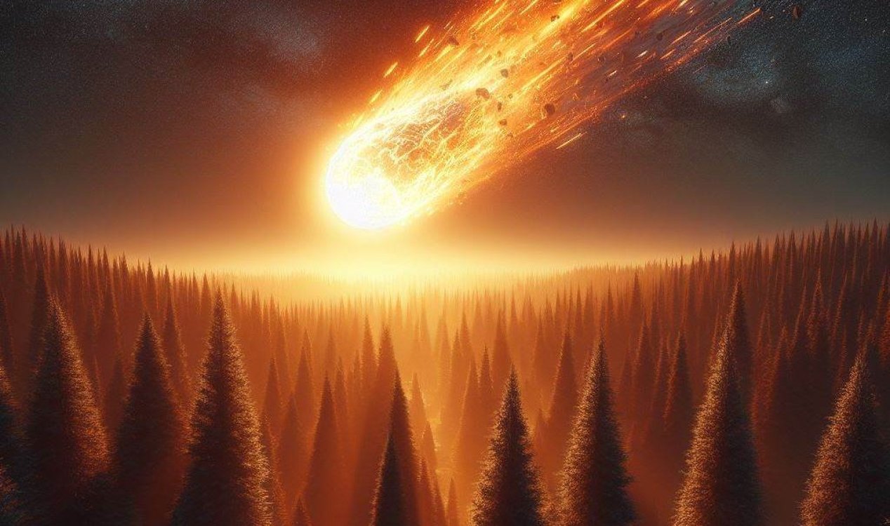 Пламтящо огнено кълбо над гора.